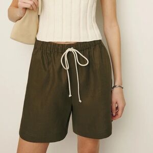 Reformation Olive Green Linen Shorts